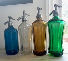 MASSIVE VINTAGE TEN FACETED AMBER SELTZER BOTTLE picture