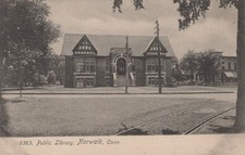 Norwalk CT Public Library Streetcar Tracks Antique 1905 - Photo Postcard picture