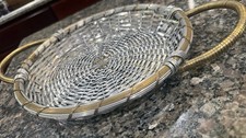 3 Vintage Made in India Woven Metal Baskets w/ Pyrex #209 Pie Plates picture