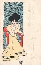 Art Nouveau Glamour Girl Woodblock Print Wexford Ireland Wellington Bridge 1902 picture