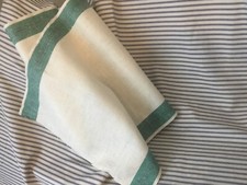 Vtg green stripe LINEN TOWEL FABRIC Cottage Farmhouse French County~Sold by Yard picture