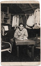 Vintage 1940s WWII Old Photo HANDSOME SOLDIER in Barracks Writing Letter Home🔥 picture
