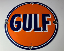 Vintage Gulf Gasoline Sign - Porcelain Enamel Gas Filling Pump Station Sign picture
