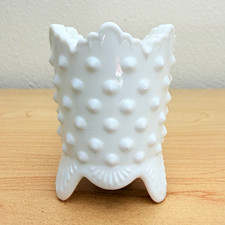 Fenton White Milk Glass Hobnail Footed Toothpick Holder 3 in Tall x 2 in Wide picture