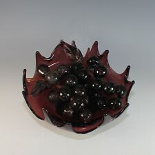 Vintage Purple Hand Blown Glass Bowl with Glass Grape Clusters Mid Century picture