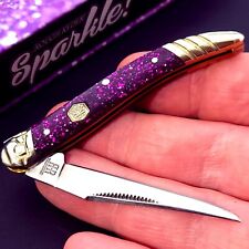 Rough Rider Knife RR2015 Small Texas Toothpick Smooth Purple Glitter Handles NIB picture