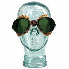 WWII Era 1940s Military Goggles Green Lens Fur Lined Aviator Ski Mountain picture