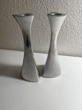 Vintage Set Of 2 Nambe Studio Modernist Aluminum Metal Candleholders #595 #594 picture