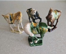 4 VTG Chinese Tang Dynasty Style Majolica Sancai Drip Glaze War Horse Figurines picture