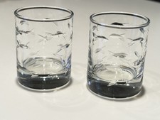 SET/2 Rolf Glass Engraved School of Fish Votives Candle Holders Shot Glasses EUC picture