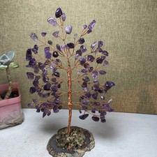 180mm Natural Wealth Tree purple crystal gravel agate slice base 121g A2479 picture