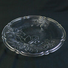 Unbranded Clear Etched Glass Christmas Serving Platter Poinsettia Pine Cones Bow picture