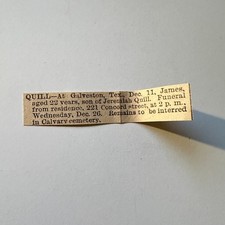 James Son Of Jeremiah Quill Funeral Galveston TX 1888 MN Clipping 5AK9-S22 picture