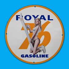 VINTAGE ROYAL 76 ORANGE GAS STATION SERVICE MAN CAVE OIL PORCELAIN SIGN picture