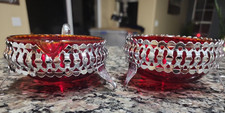 Vintage Red Glass Creamer & Sugar Set with Silver Holders picture
