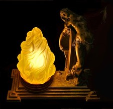 Antique 1920's-30's Beautiful Art Deco Nude Lady Lamp W/Flame Shade_Working picture