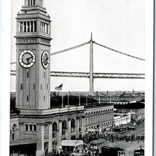 c1930s San Francisco CA Ferry Building Bay Bridge Postcard Clock Tower Streetcar picture