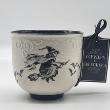 Cobwebs & Cauldrons Halloween Witch Mug Embossed White Black Oversized New picture