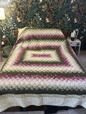 Amish Handmade Quilt 97x108 Queen King Holmes County Ohio Purple Green Heirloom picture