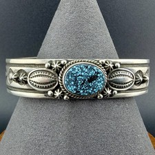 Navajo Sterling Silver Kingman Turquoise Bracelet Native American Jewelry picture