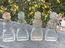 Vtg Apothecary Extract Bottle Hourglass Cork Shape Lot-4 Clear Glass 3-3/8