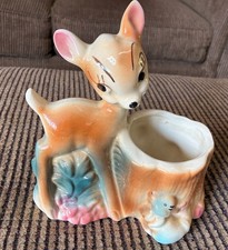Bambi and Thumper Walt Disney Planter Ceramic Glossy Vintage 6 x 7 Inch picture