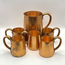 Vintage West Bend Copper Pitcher + 5 Mugs Cups Stamped Solid Copper WB picture