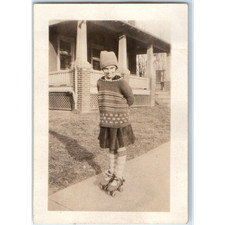c1930s Cute Girl Roller Skates Mini Snapshot Photo Vintage Knit Sweater Fashion picture