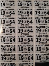 1964 California License Plate Registration Sticker, YOM, CA DMV picture