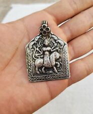 1920 Vintage Silver Amulet Pendant Tribal Hindu Goddess Duga On Lion Collectible picture
