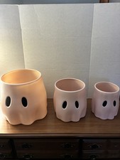 New Viral Set of 3 Pink Ghost Plastic Planter  Candy Buckets Decor  Rare Color picture