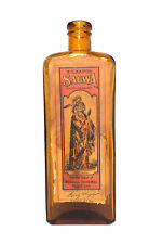 Antique Kickapoo Sagwa Indian 8.5” Amber Glass Medicine Bottle-Full Label. picture