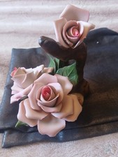 Vintage Capodimonte,hand painting Made in Italy ,3 Pink Porcelain Roses Perfect  picture