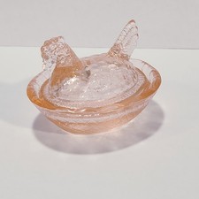 Light Pink Glass Miniature Hen on Nest Salt Cellar Trinket Dish picture