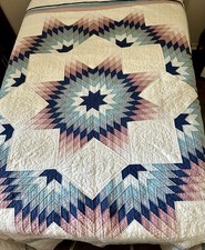 Huge Gorgeous Vintage Hand Sewn STARBURST Quilt 106” X 94” - Pristeen picture