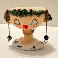 Vintage 1959 Holt Howard My Fair Lady Head Vase Christmas Holly All Original picture