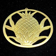 Vintage Solid Brass Pineapple Trivet Pot Holder Wall Hanging Decor Round 7”D picture