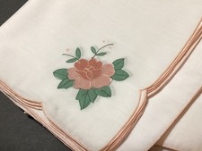 Floral Madeira Style Lot 8 Napkins White Cotton Appliqué Embroider VTG Dusty Ros picture