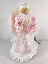 Beautiful Vintage Pink & White Fiber Optic Angel Christmas Tree Topper 12