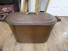 Antique Vtg Copper Boiler Wash Tub Ham Cooker w/Lid & Wood Handles 13
