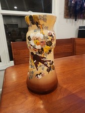 Antigue Hand-painted Opaline Glass Bird & Floral Vase, 1890s Austria picture