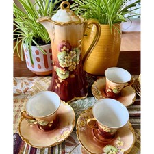 Antique Haviland Limoges Chocolate Set – Hand-Painted Pansies, Gold Gilt picture