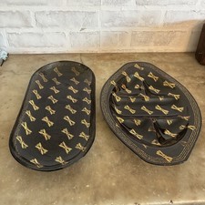 Vintage set of 2 MCM Black Smoked Glass & Gold Accent Dishes Mid Century Art picture