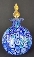 VTG Italian MURANO Studio Art Glass Blue Millefiori Gold Stopper Perfume Bottle picture