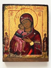 Tsarist Russia. Antique Russian icon ‘Our Lady of Feodorovo’, with saints 18th picture