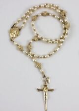 Sterling Silver Rosary Necklace with White Pearls, Jesus Christ Cross Necklace picture