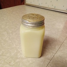 McKee Custard Glass Canister 28oz Uranium Glass Glows Green Vintage Kitchen Jar picture