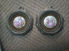 Set of 2 Decorative Mid-20th Century Vintage Fragonard Limoges Style Porcelain W picture