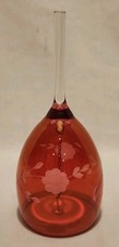Vintage Etched Cranberry Flash Glass Bell 6.5