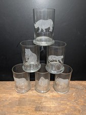 6 Georg Jenson Etched Endangered Species Wildlife Animals Old Fashion Glasses picture
